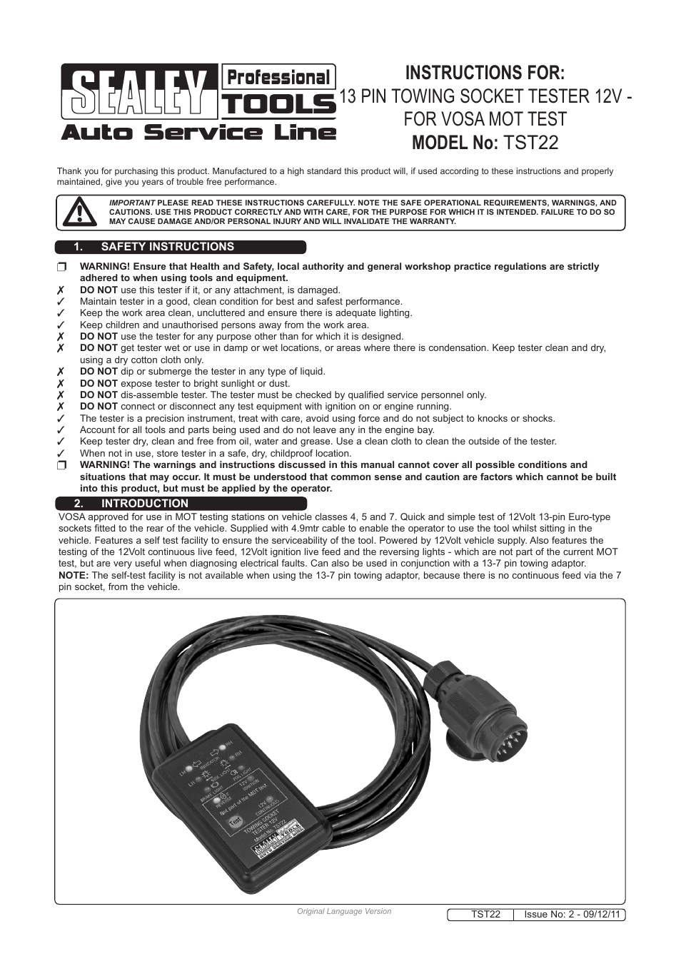 Sealey TST22 User Manual | 2 pages