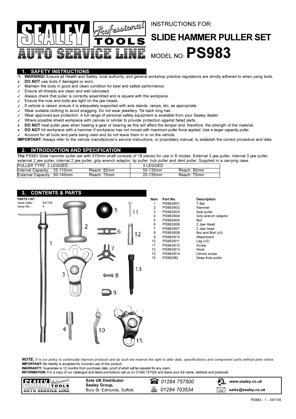 Sealey PS983 User Manual | 1 page