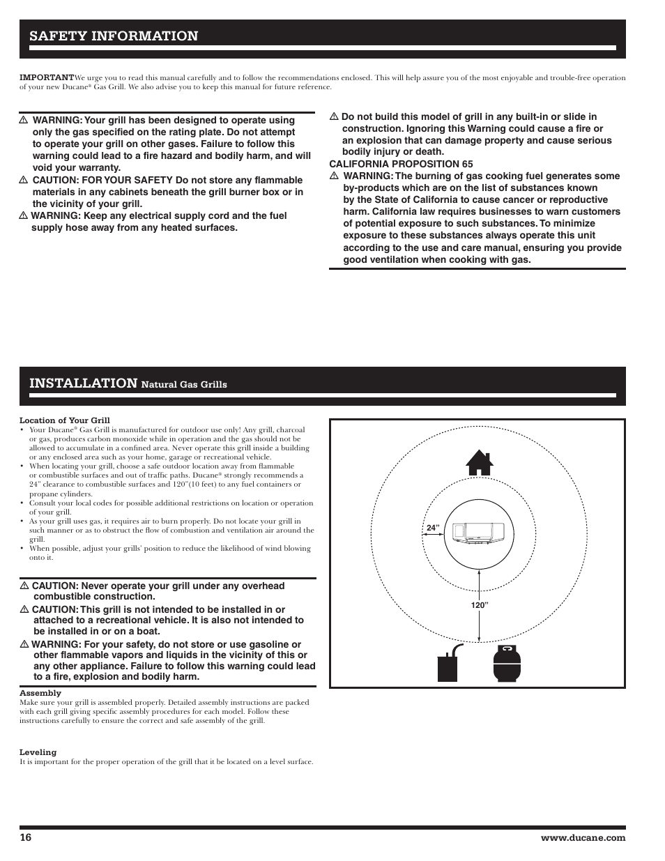 Safety information, Safety information installation installation | Ducane Natural 27010357 User Manual | Page 16 / 64