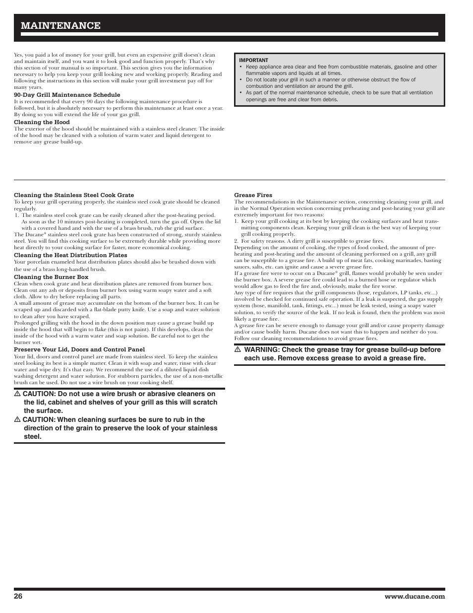 Maintenance | Ducane Natural 27010357 User Manual | Page 26 / 64