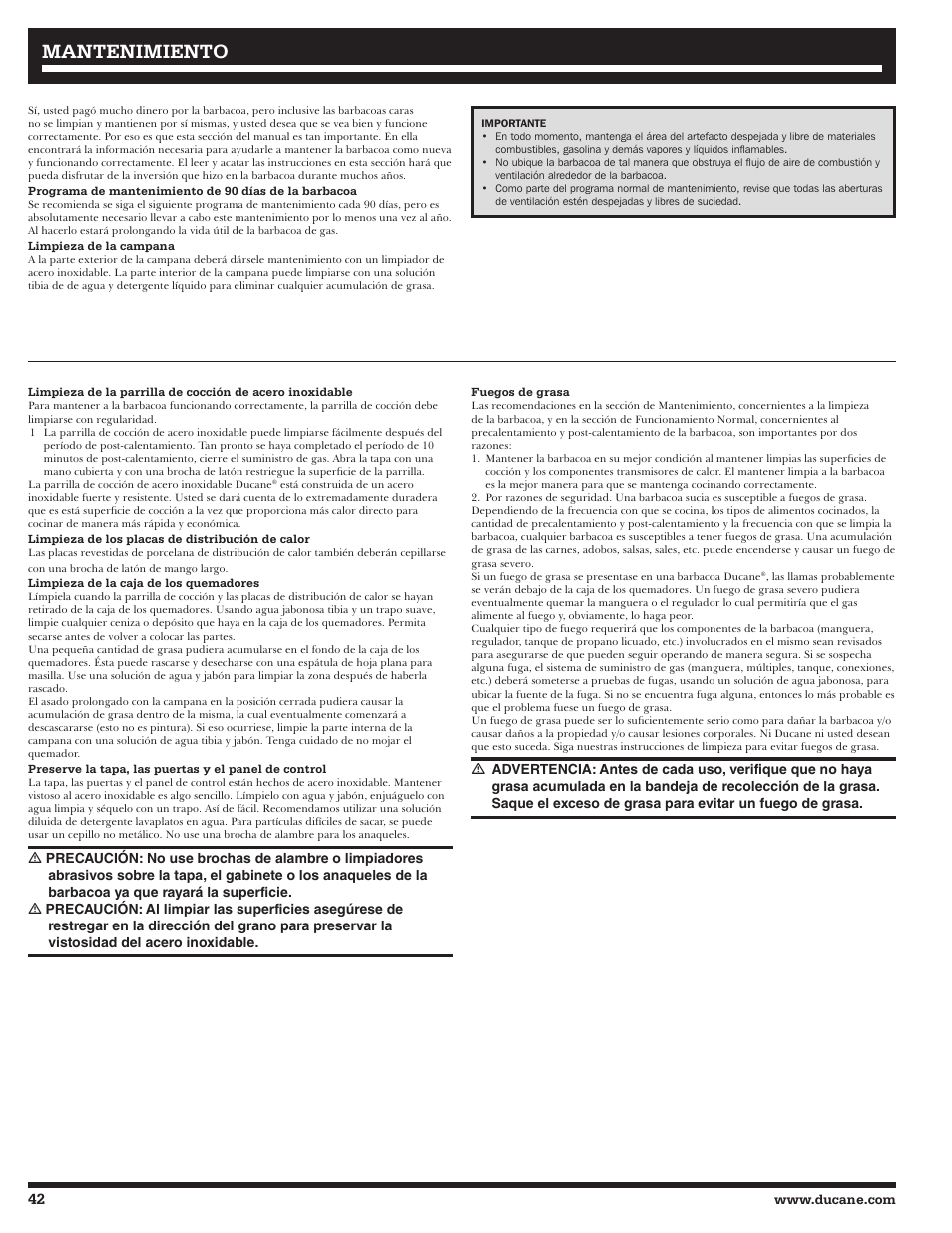 Mantenimiento | Ducane Natural 27010357 User Manual | Page 42 / 64