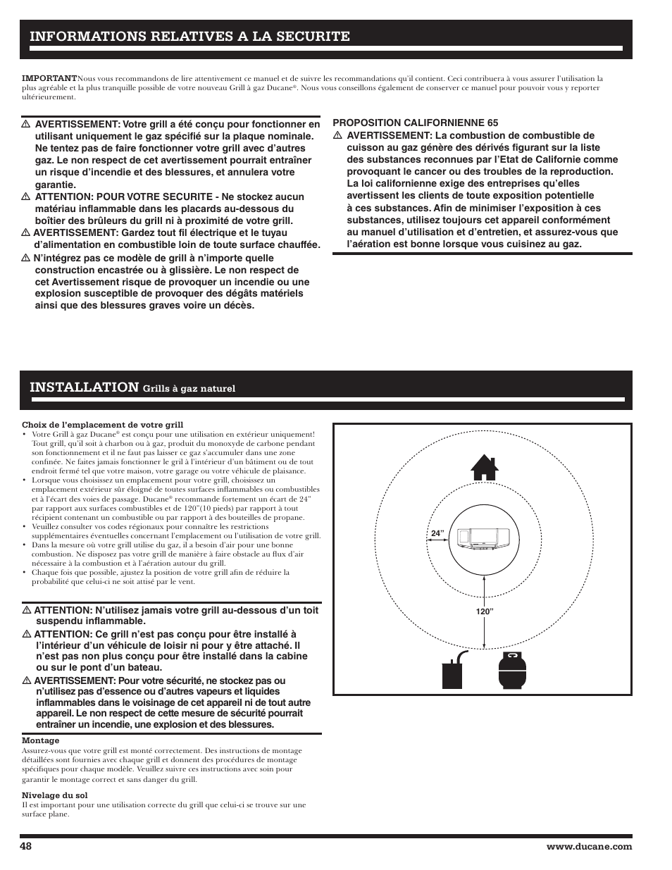 Informations relatives a la securite | Ducane Natural 27010357 User Manual | Page 48 / 64