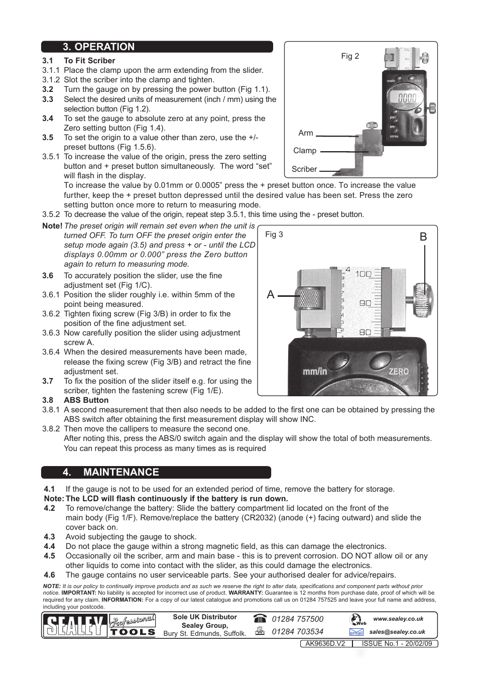 Maintenance, Operation | Sealey AK9636D User Manual | Page 2 / 2