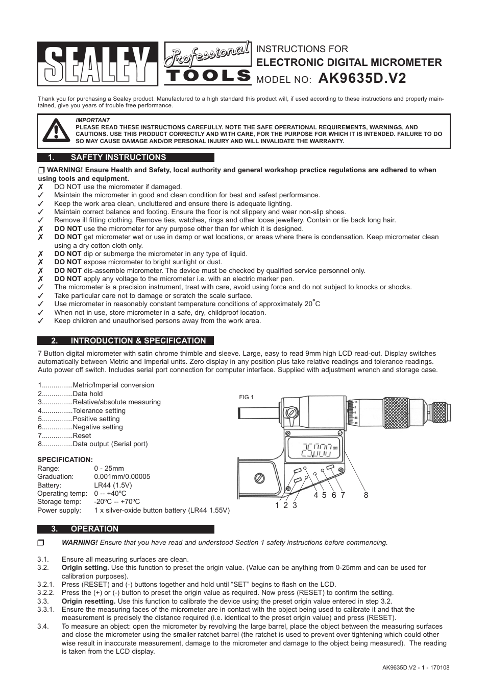 Sealey AK9635D User Manual | 2 pages