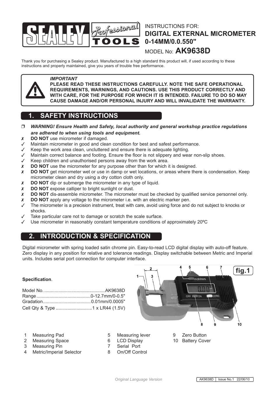Sealey AK9638D User Manual | 2 pages
