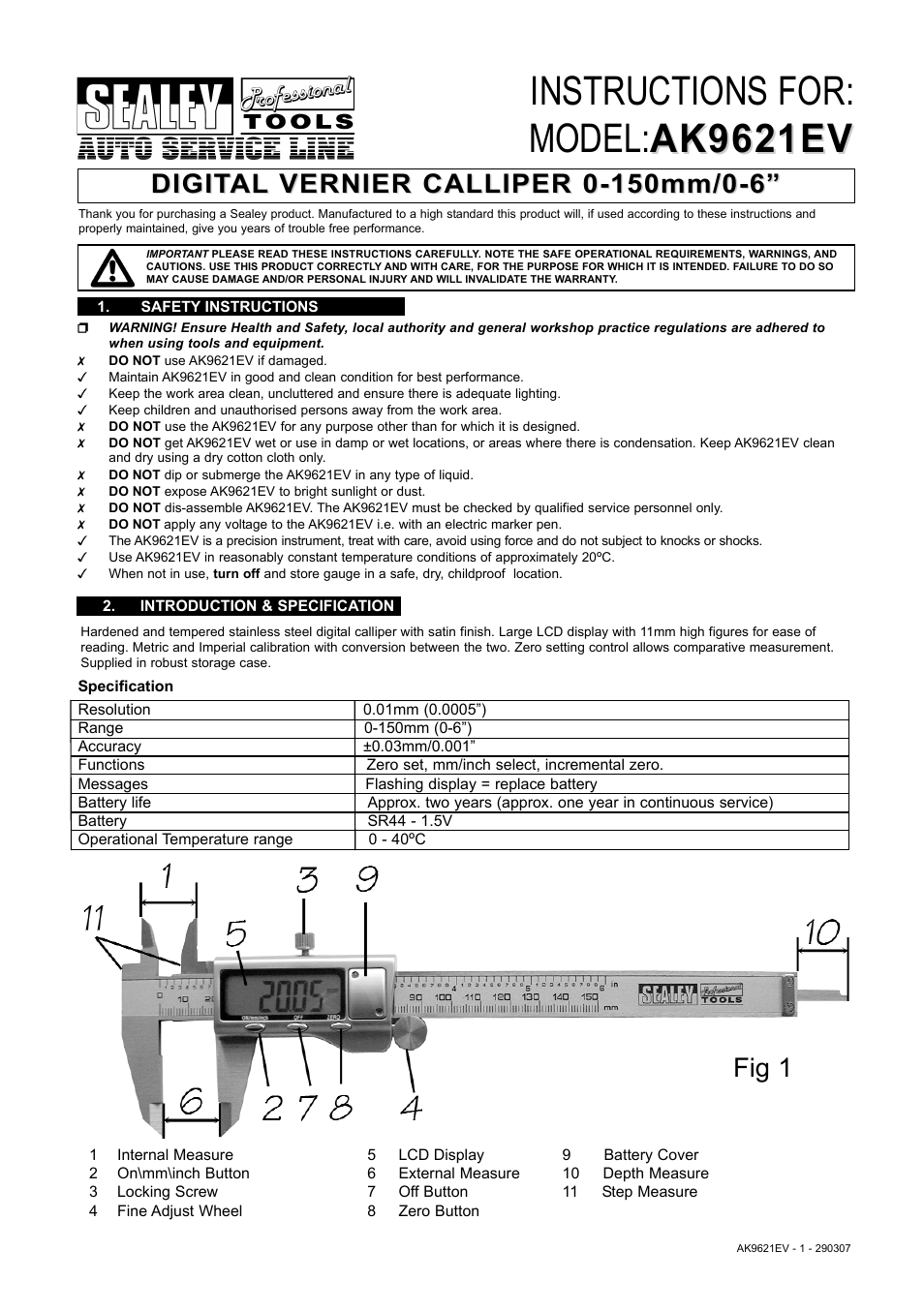 Sealey AK9621EV User Manual | 2 pages