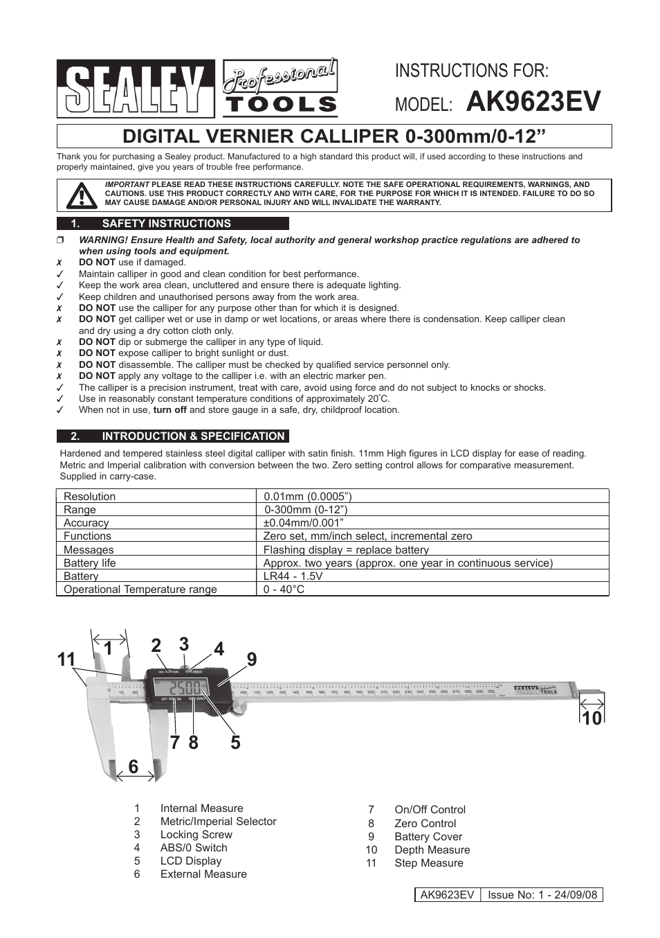 Sealey AK9623EV User Manual | 2 pages