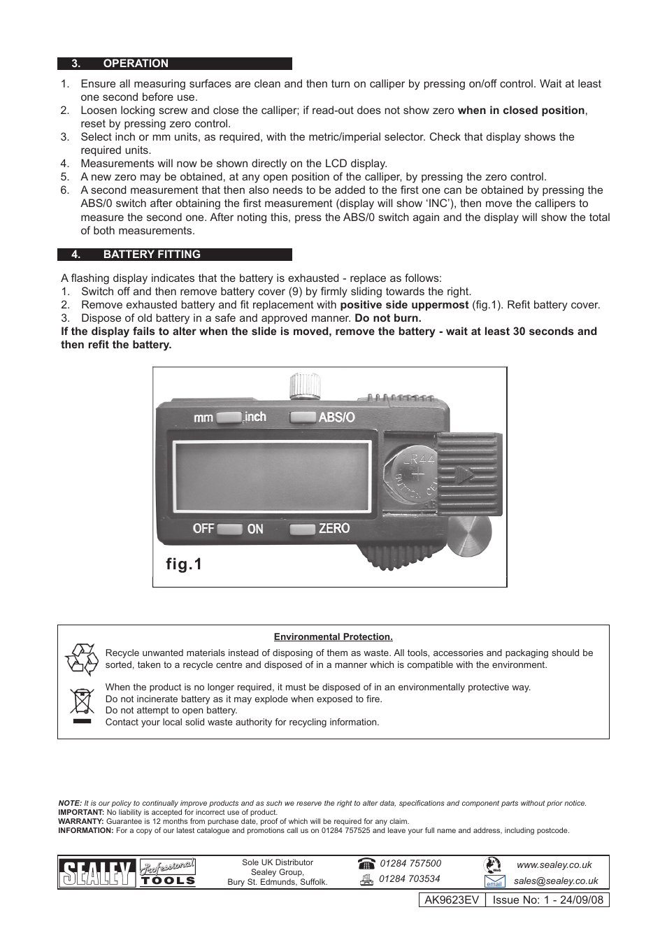 Fig.1 | Sealey AK9623EV User Manual | Page 2 / 2