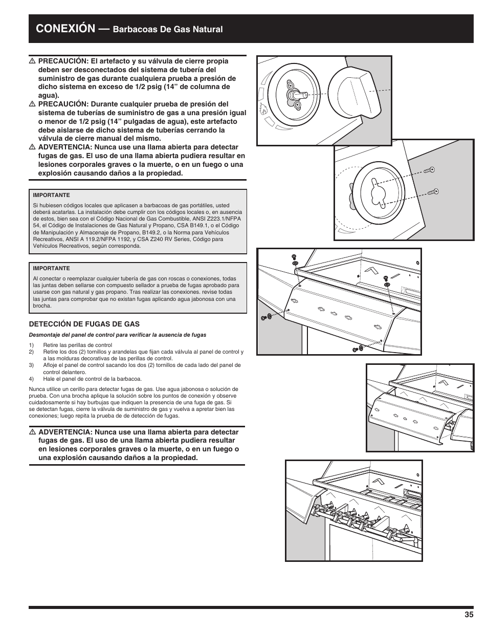 Conexión, Barbacoas de gas natural | Ducane 3100 User Manual | Page 35 / 60