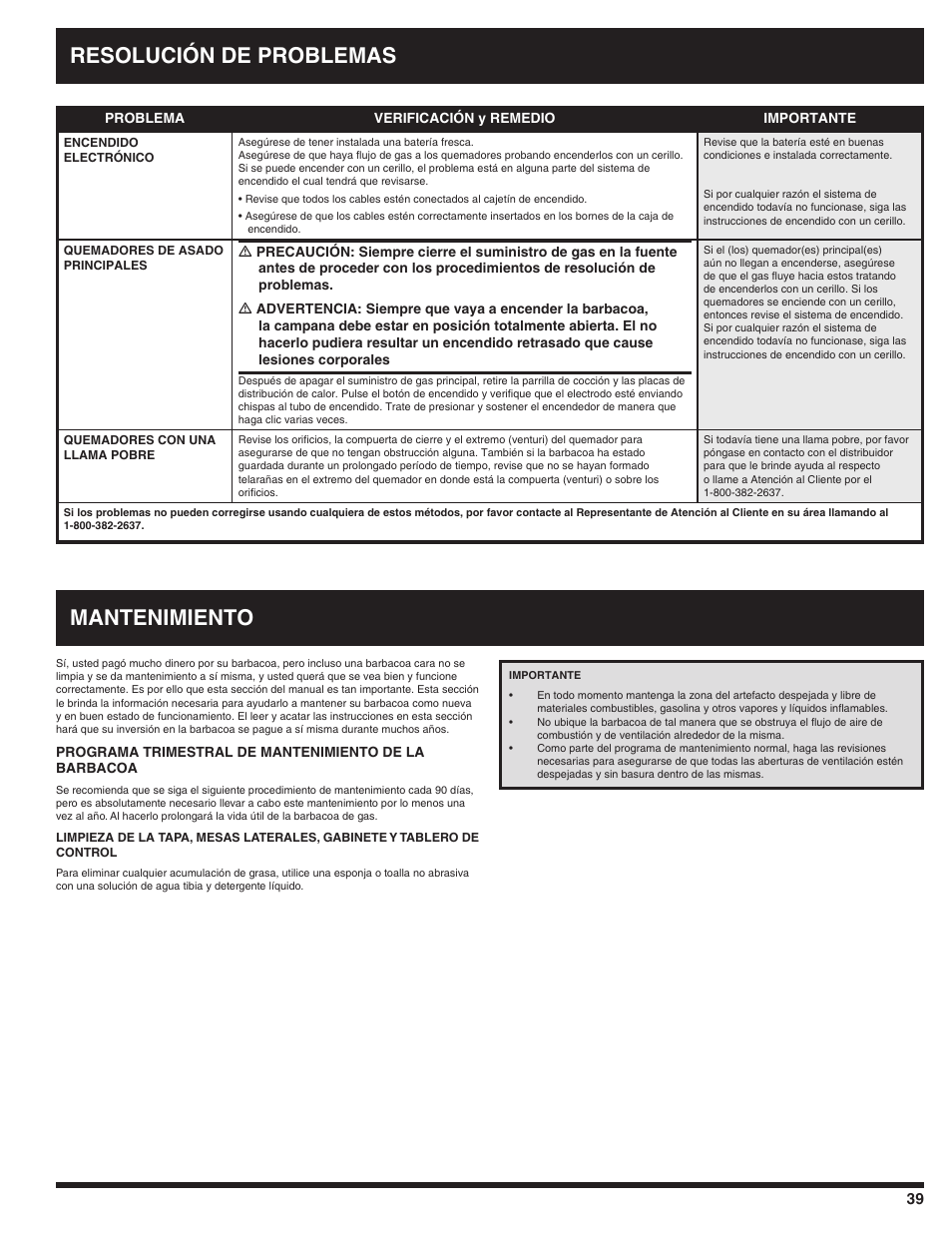 Resolución de problemas, Mantenimiento | Ducane 3100 User Manual | Page 39 / 60