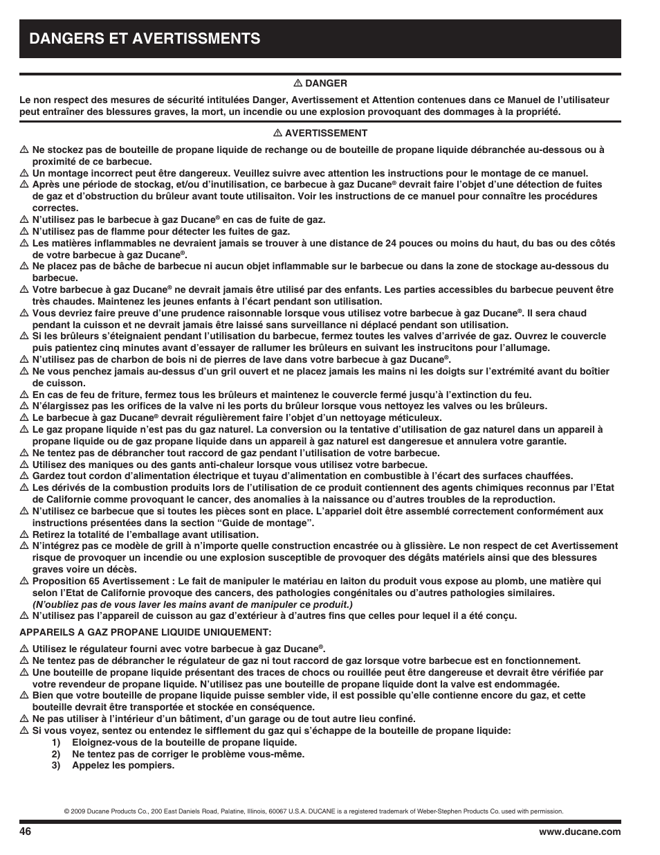 Dangers et avertissments | Ducane 3100 User Manual | Page 46 / 60