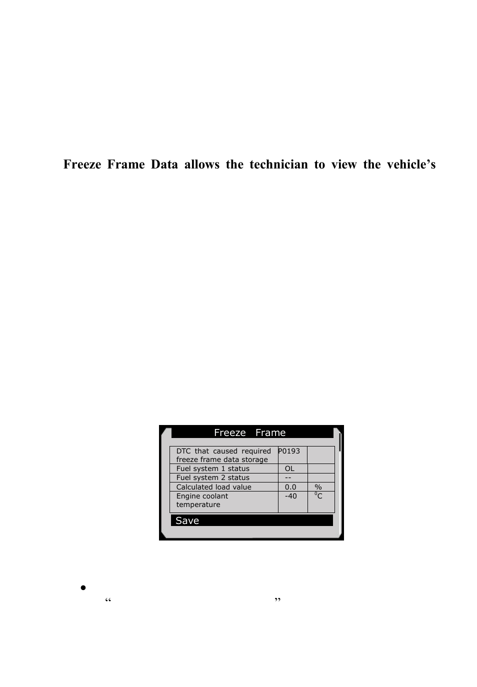 Reeze, Rame, 4 freeze frame | Sealey VAG505 User Manual | Page 33 / 80