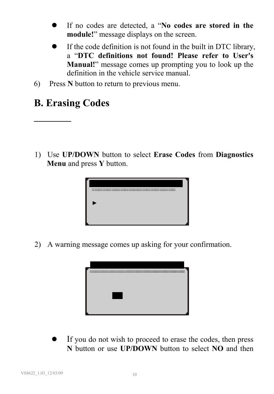 B. erasing codes | Sealey VS8622 User Manual | Page 11 / 36