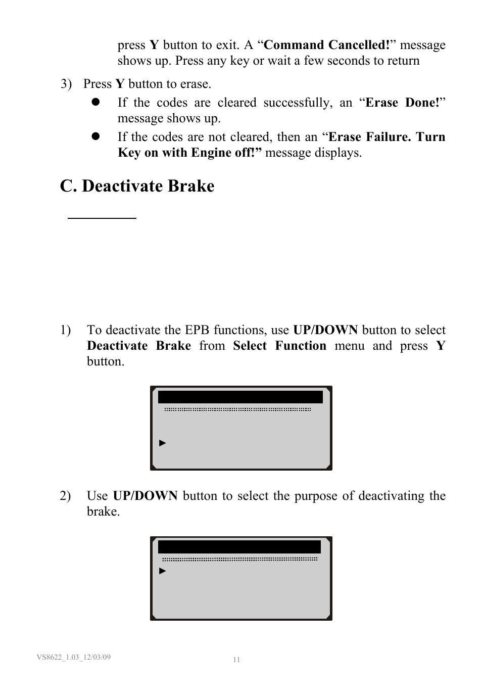 C. deactivate brake | Sealey VS8622 User Manual | Page 12 / 36