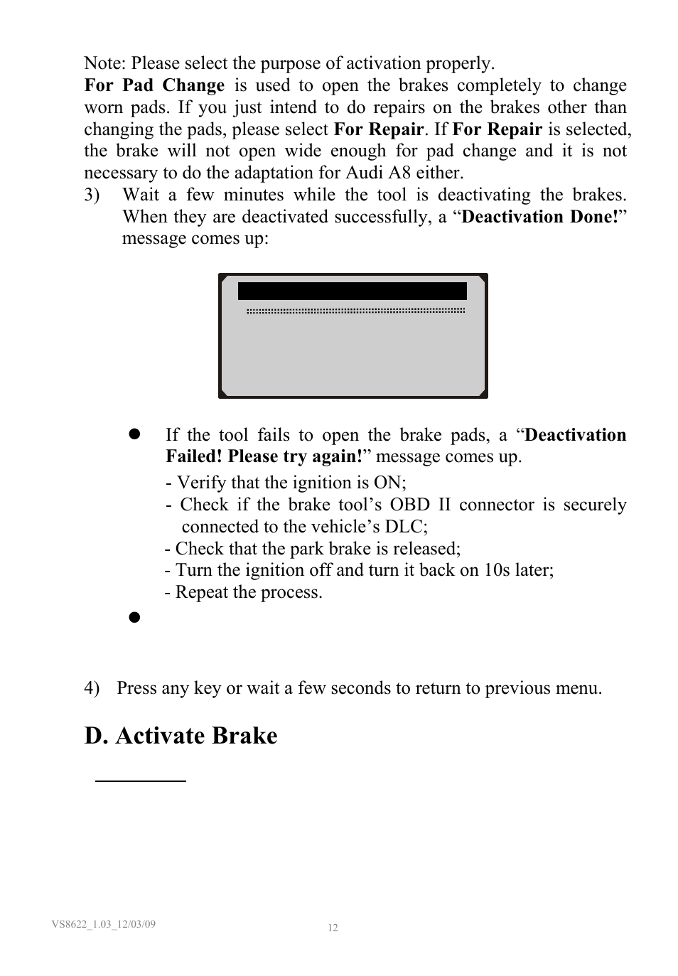 D. activate brake | Sealey VS8622 User Manual | Page 13 / 36