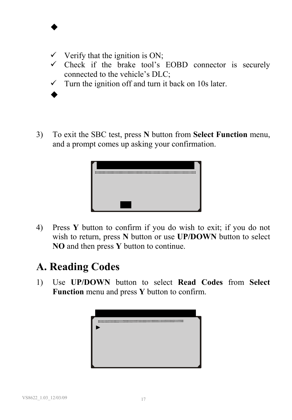 A. reading codes | Sealey VS8622 User Manual | Page 18 / 36