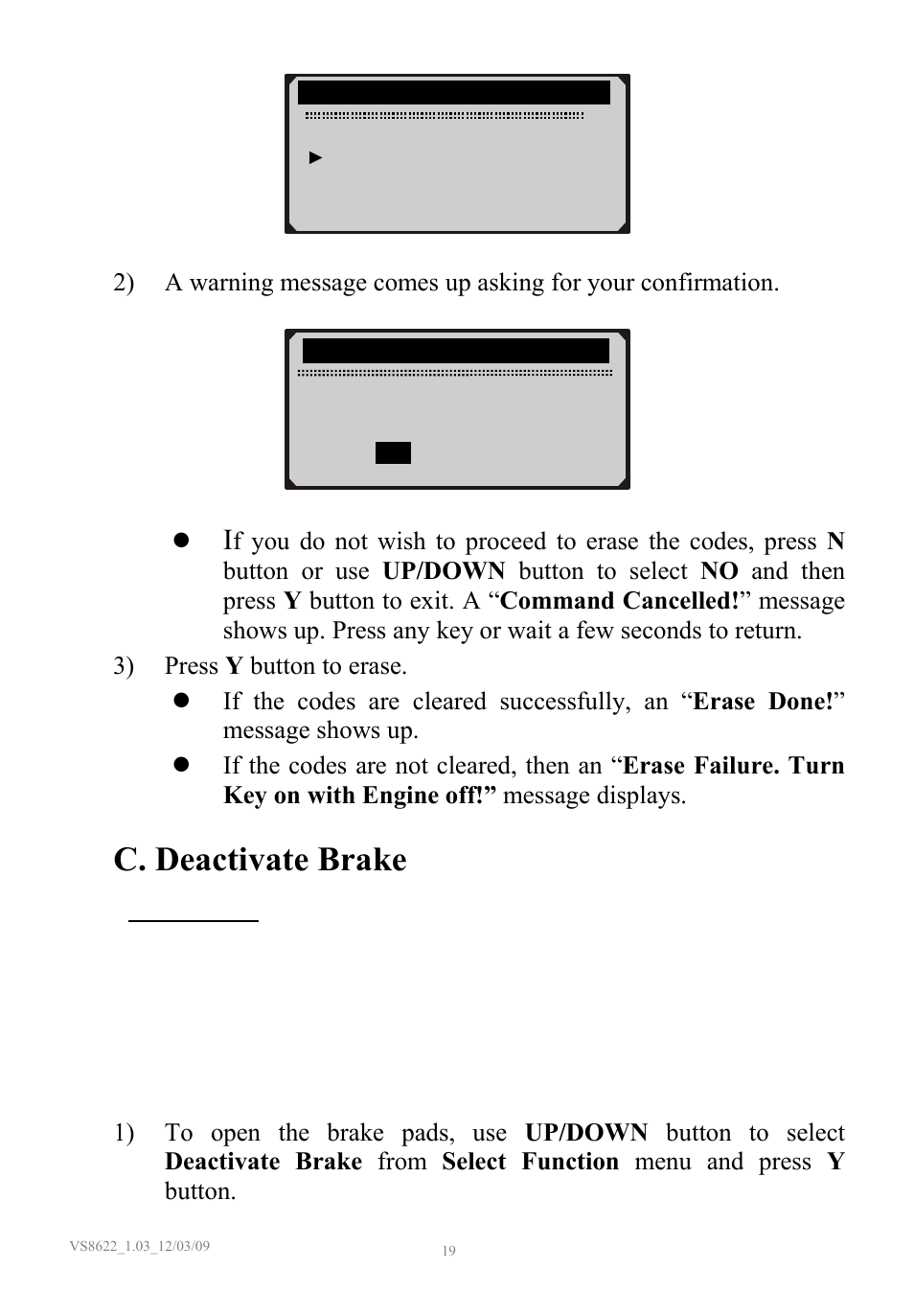 C. deactivate brake | Sealey VS8622 User Manual | Page 20 / 36