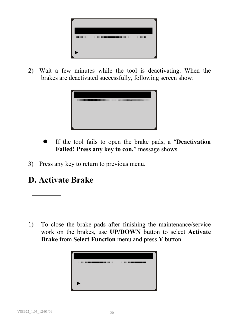 D. activate brake | Sealey VS8622 User Manual | Page 21 / 36