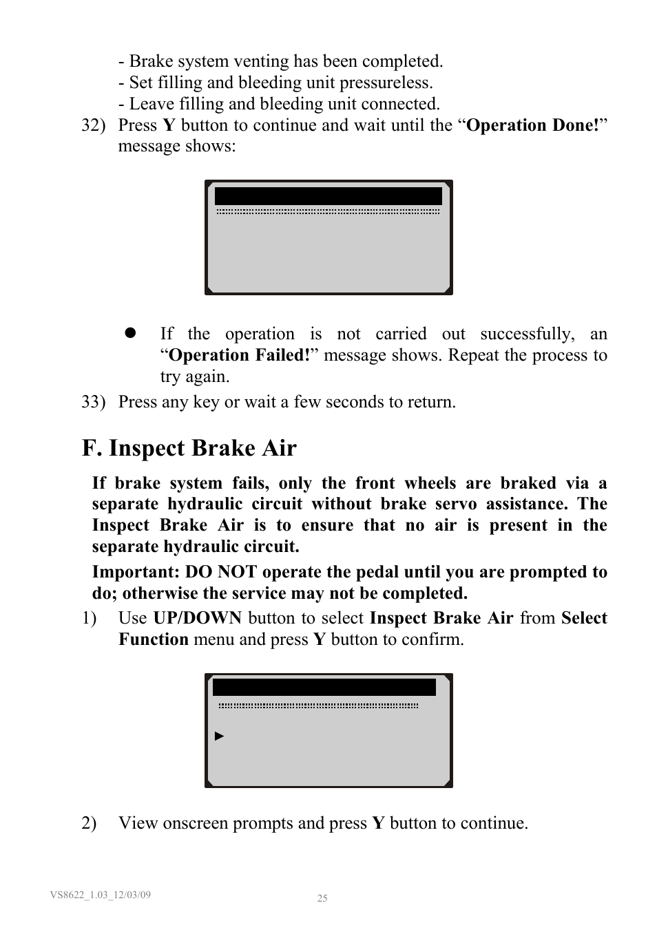 F. inspect brake air | Sealey VS8622 User Manual | Page 26 / 36