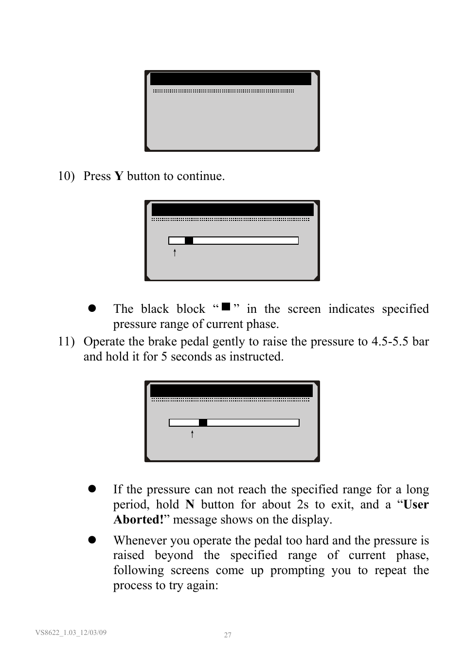 Prompt screen to be continued, 10) press y button to continue | Sealey VS8622 User Manual | Page 28 / 36