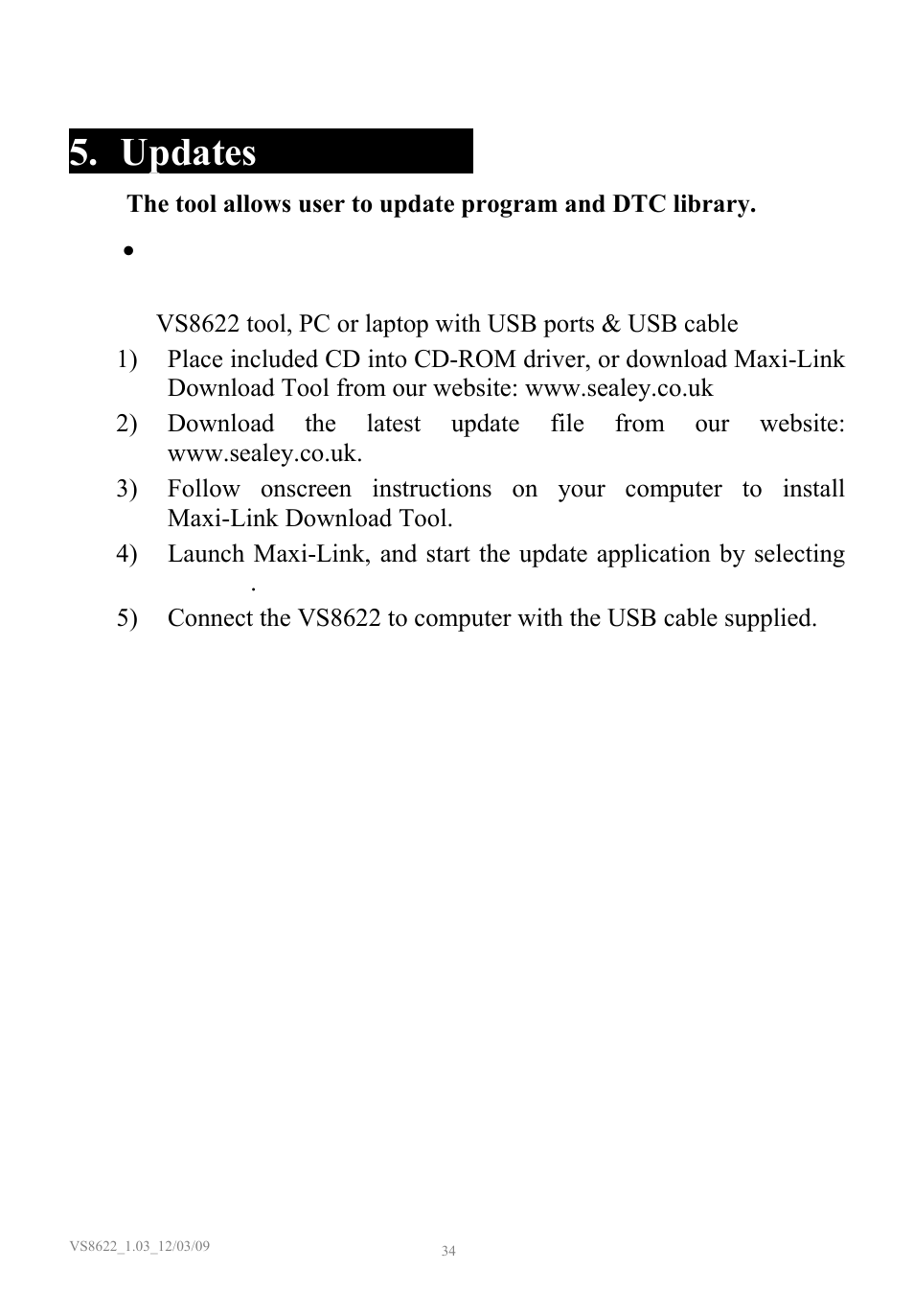 Updates | Sealey VS8622 User Manual | Page 35 / 36