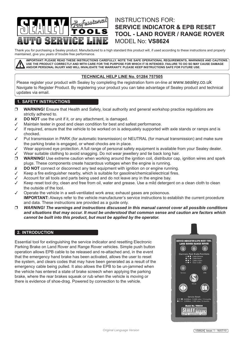 Sealey VS8624 User Manual | 8 pages