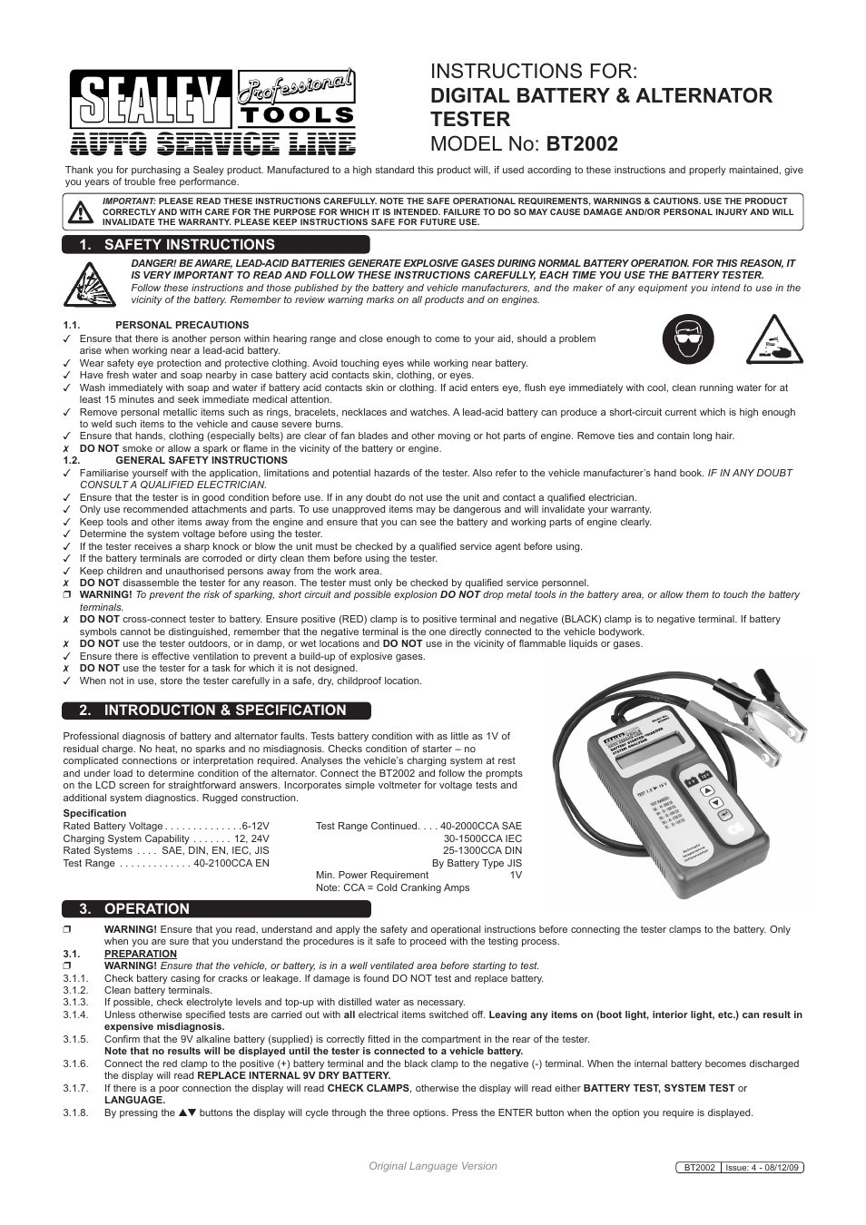 Sealey BT2002 User Manual | 2 pages