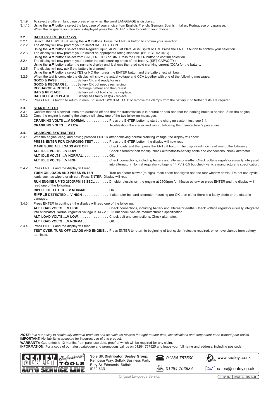 Sealey BT2002 User Manual | Page 2 / 2