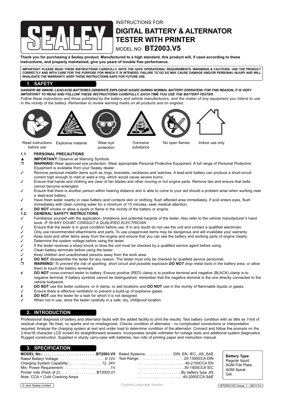 Sealey BT2003 User Manual | 5 pages