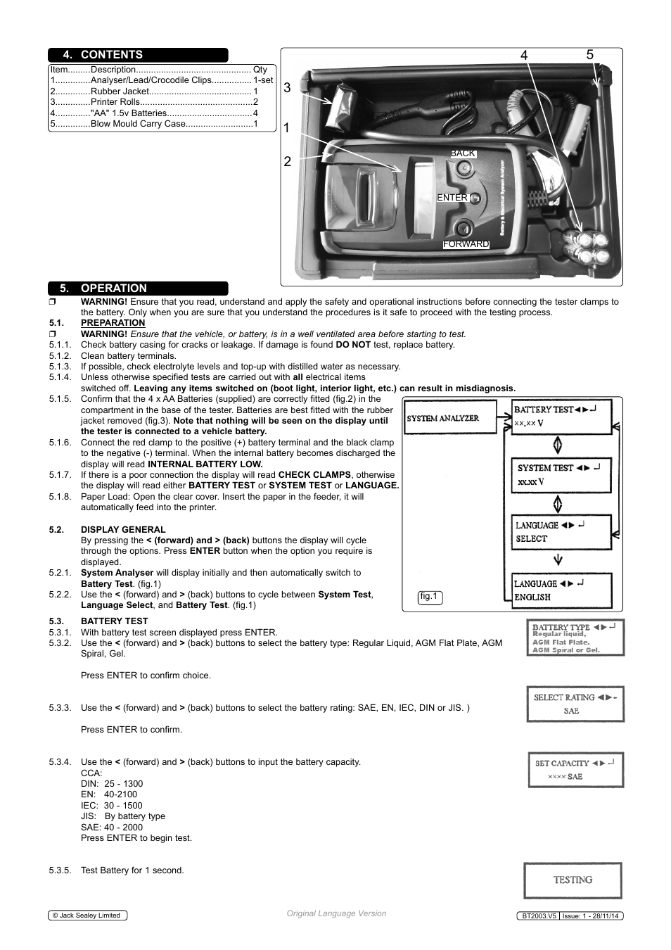 Operation 4. contents | Sealey BT2003 User Manual | Page 2 / 5