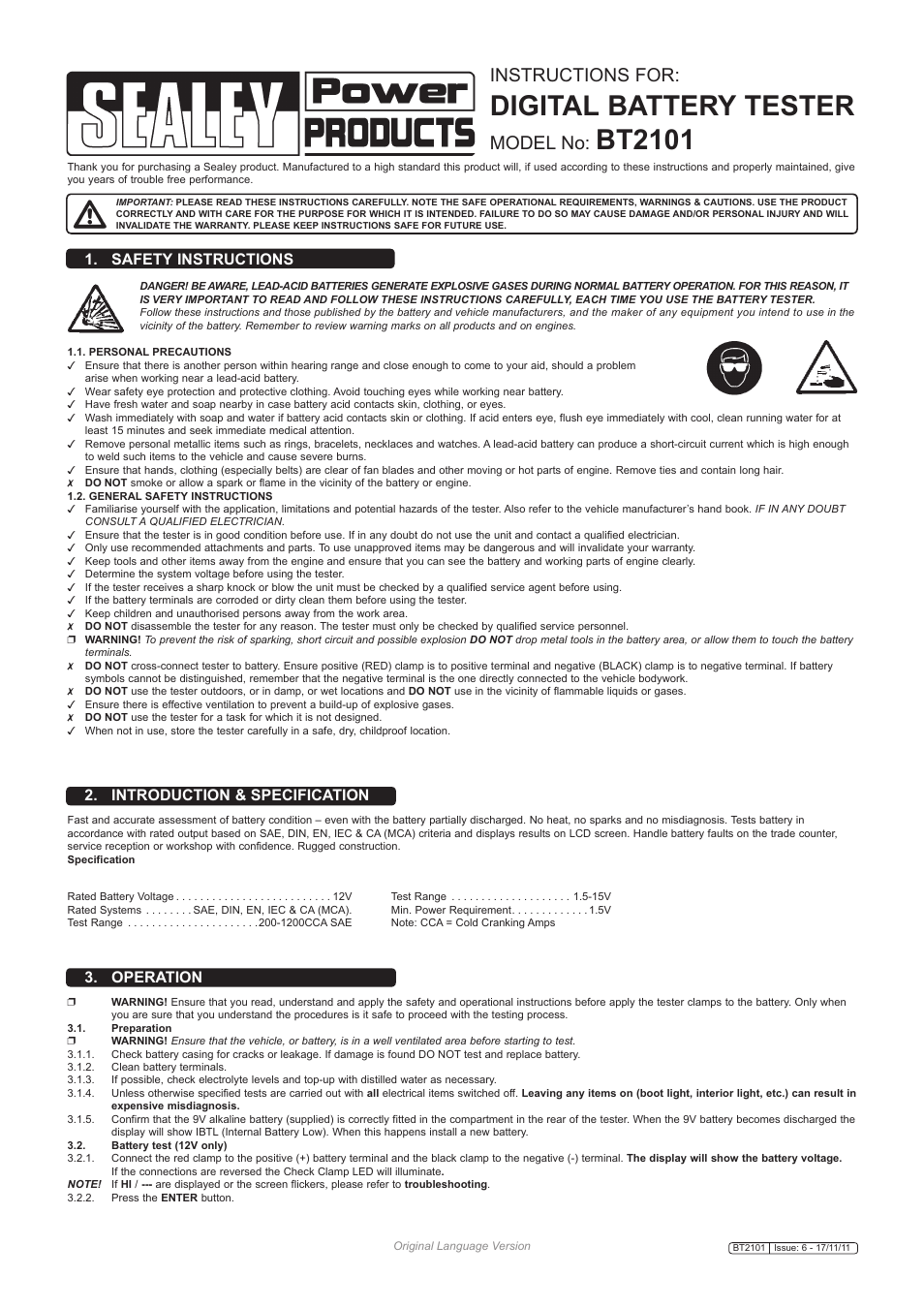 Sealey BT2101 User Manual | 2 pages