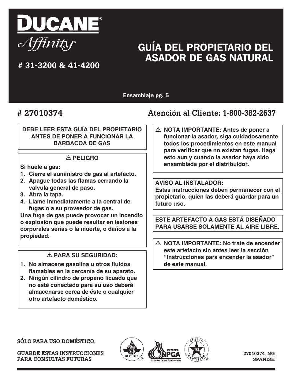 Guía del propietario del asador de gas natural | Ducane Affinity 31-3200 User Manual | Page 28 / 60