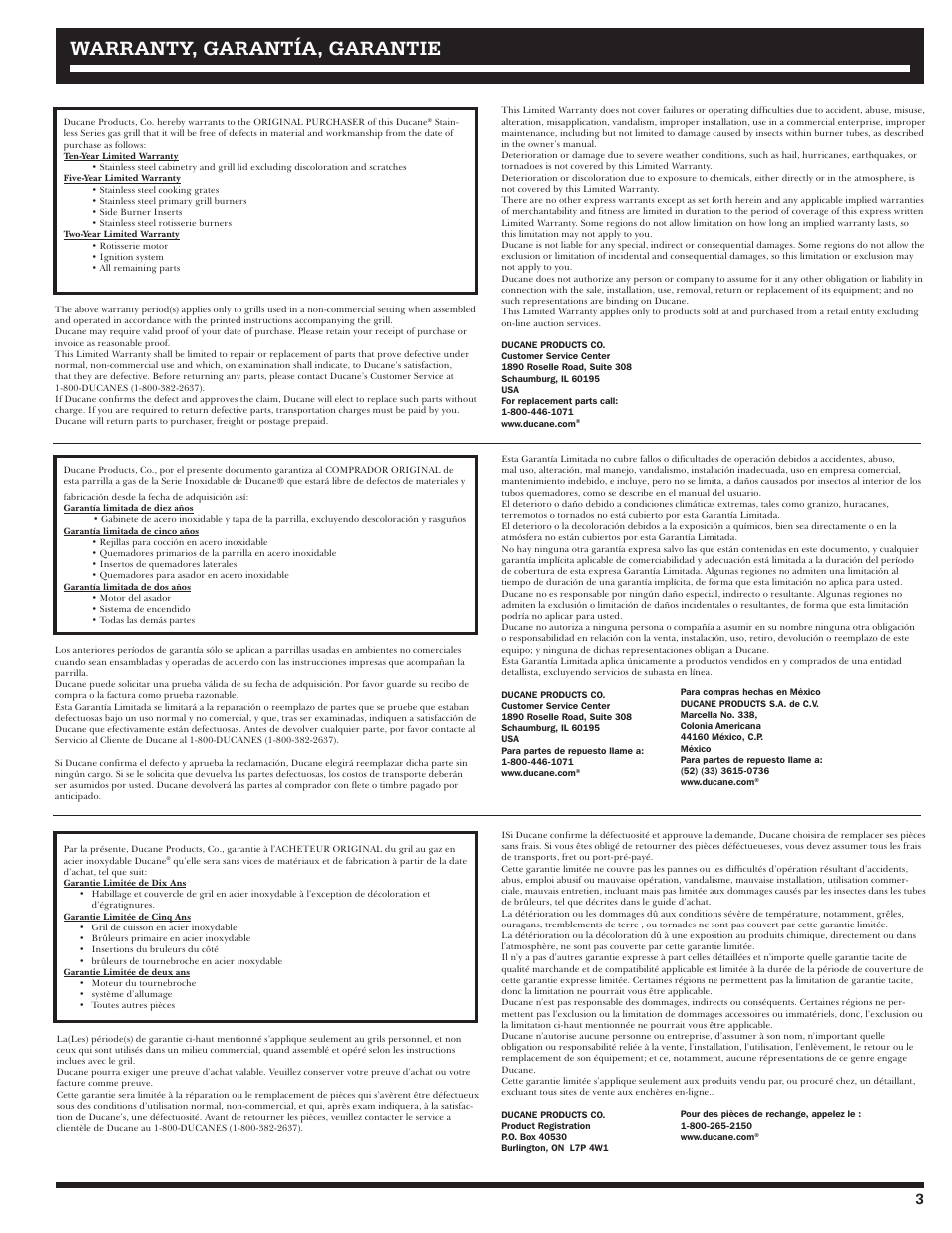 Warranty, garantía, garantie | Ducane Affinity 31-3200 User Manual | Page 3 / 60