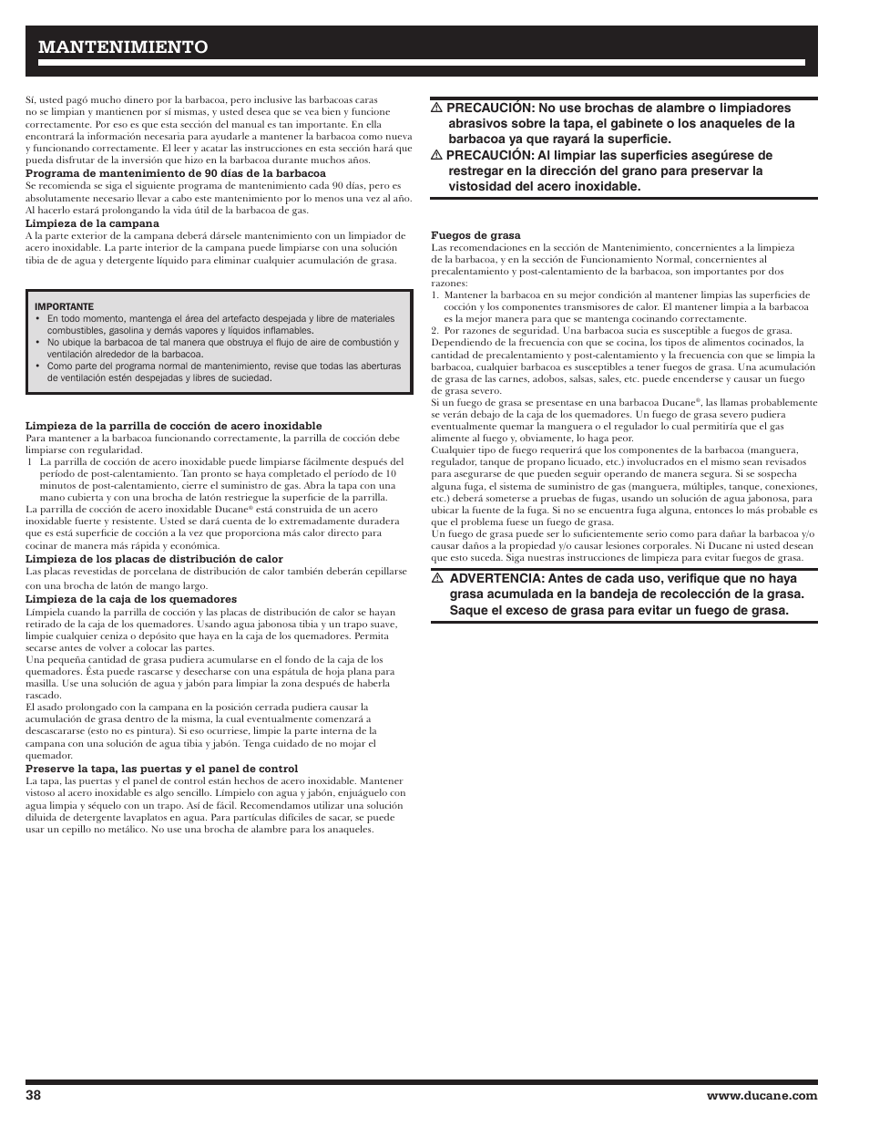 Mantenimiento | Ducane Affinity 31-3200 User Manual | Page 38 / 60