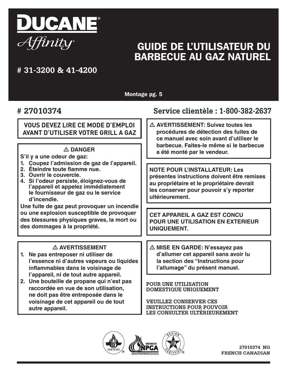 Guide de l’utilisateur du barbecue au gaz naturel | Ducane Affinity 31-3200 User Manual | Page 43 / 60