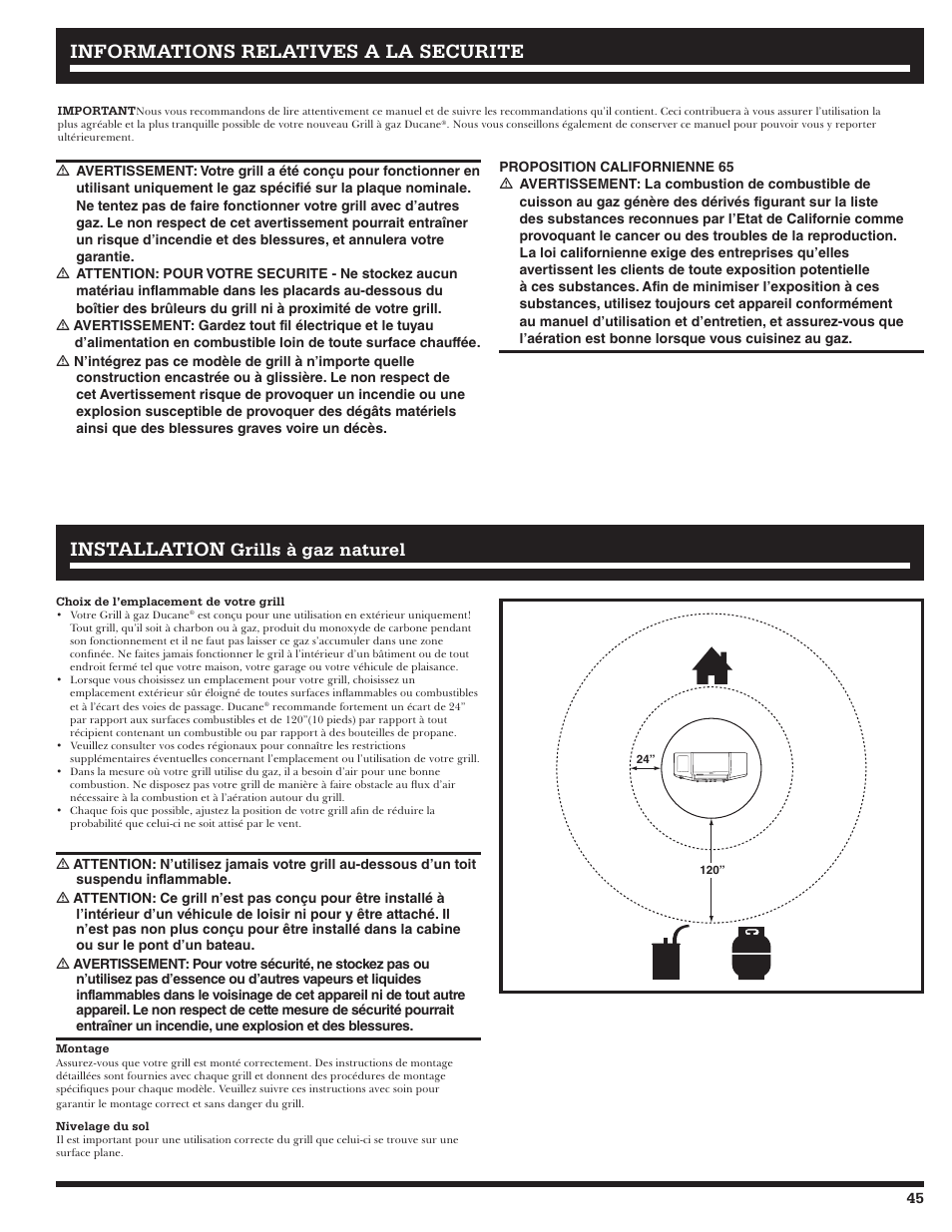 Informations relatives a la securite, Grills à gaz naturel | Ducane Affinity 31-3200 User Manual | Page 45 / 60