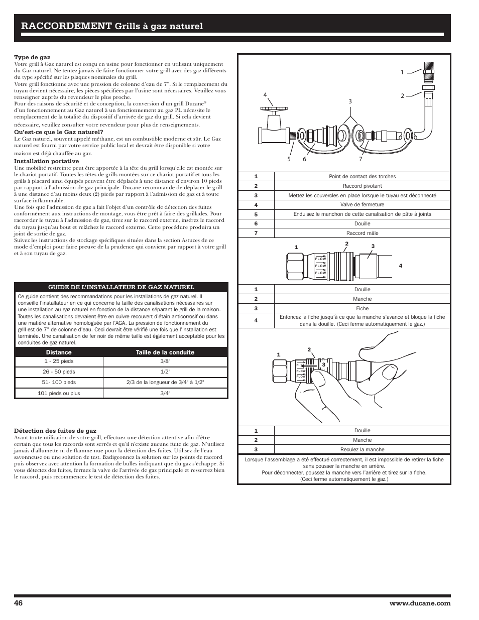 Raccordement, Grills à gaz naturel | Ducane Affinity 31-3200 User Manual | Page 46 / 60