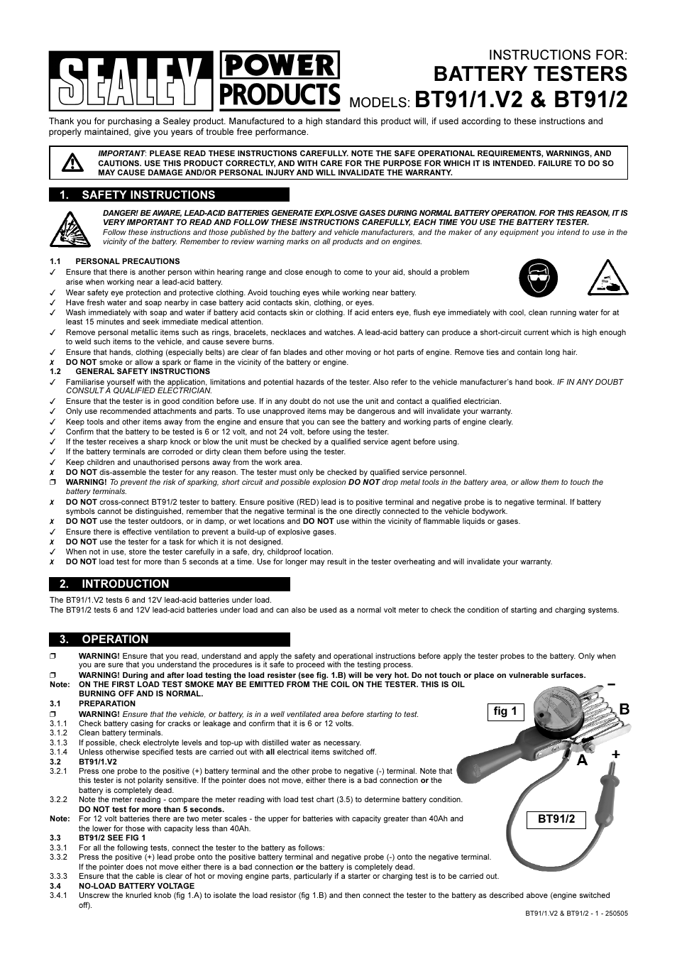 Sealey BT91/1 User Manual | 2 pages