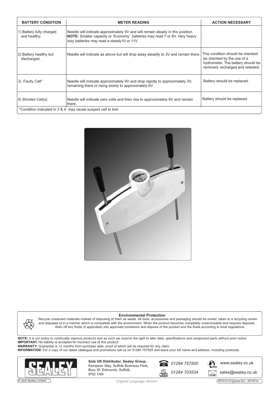 Sealey BT91/3 User Manual | Page 2 / 2