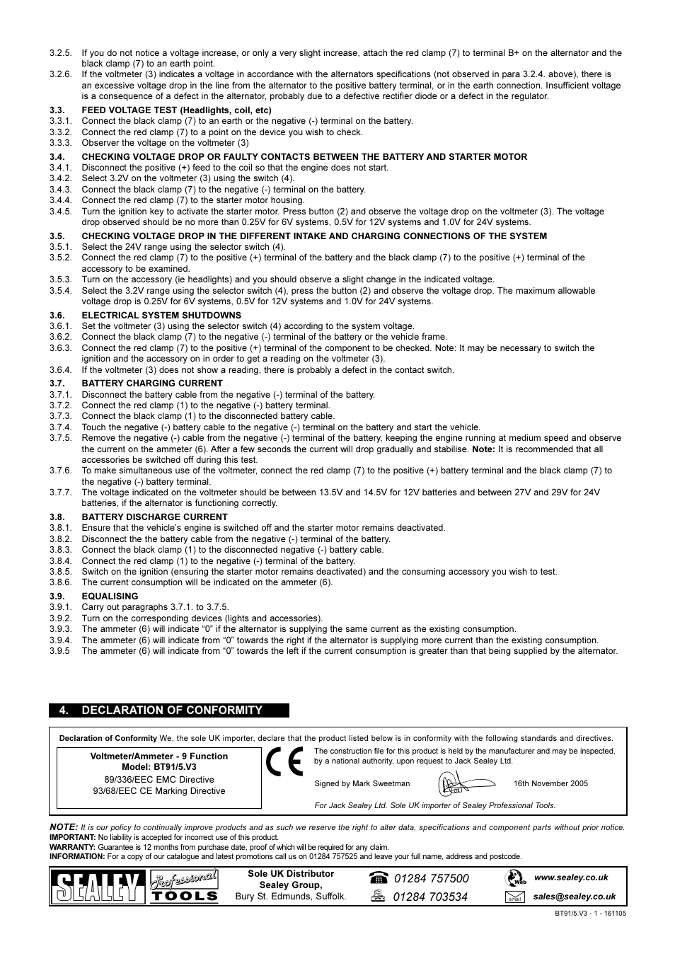 Declaration of conformity | Sealey BT91/5 User Manual | Page 2 / 2