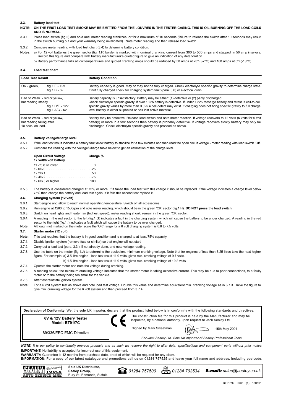 Sealey BT91/7 User Manual | Page 2 / 2