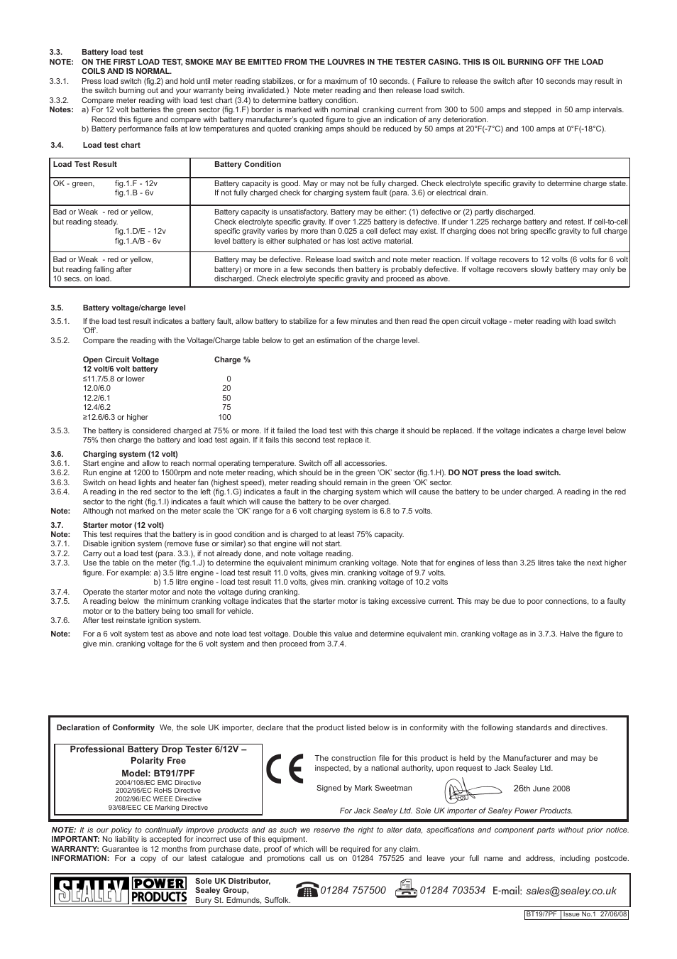 Sealey BT91/7PF User Manual | Page 2 / 2