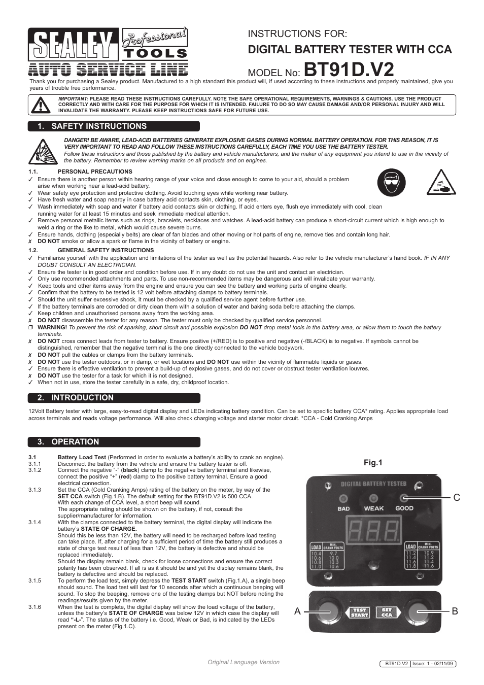 Sealey BT91D User Manual | 2 pages