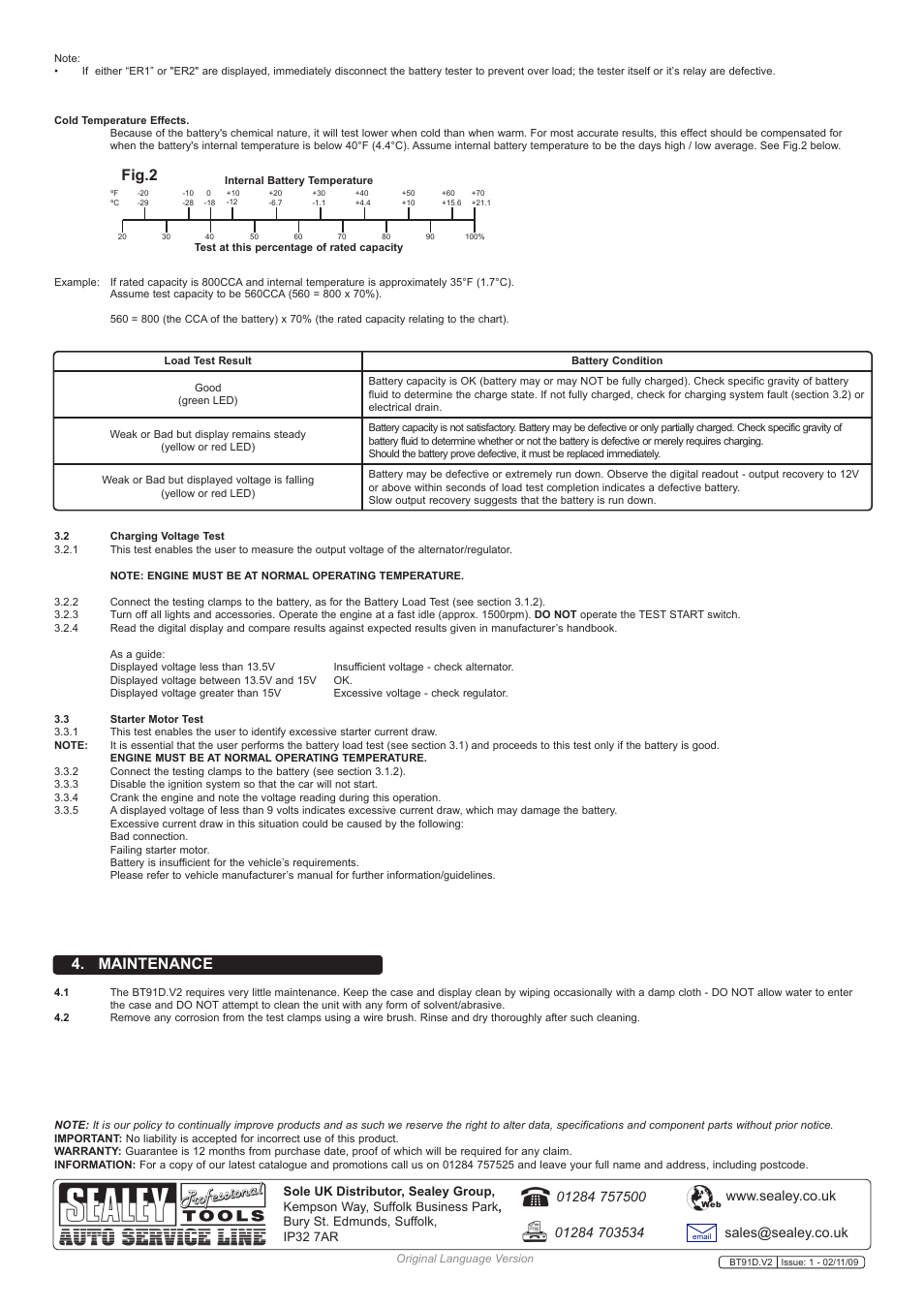 Maintenance, Fig.2 | Sealey BT91D User Manual | Page 2 / 2