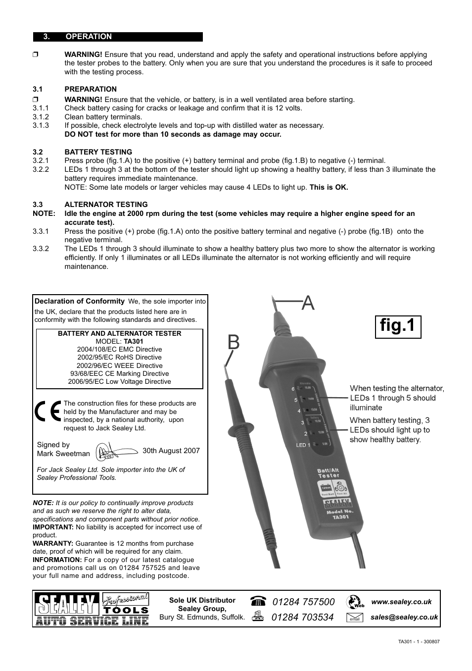 Fig.1 | Sealey TA301 User Manual | Page 2 / 2