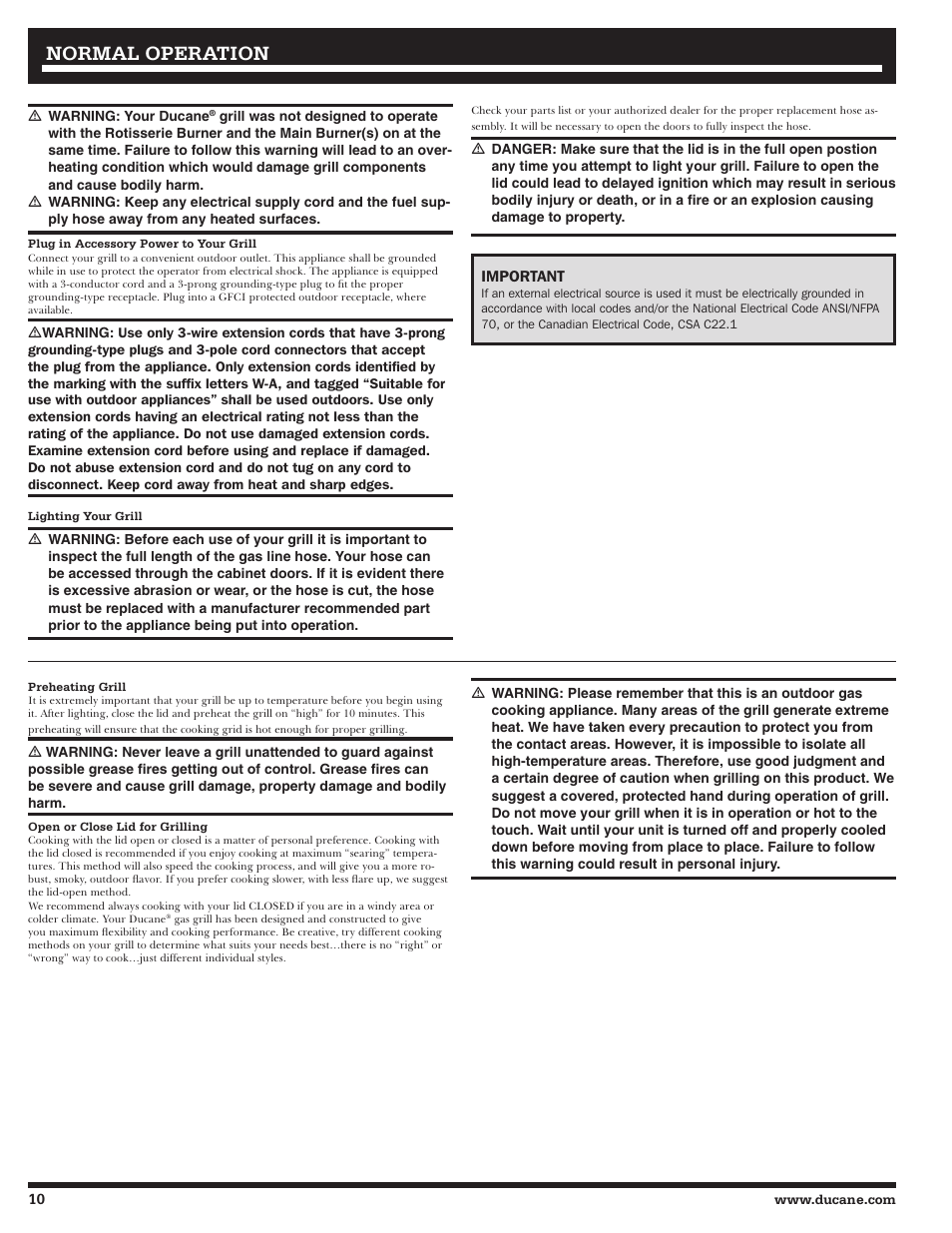 Normal operation | Ducane Meridian 20529915 User Manual | Page 10 / 56