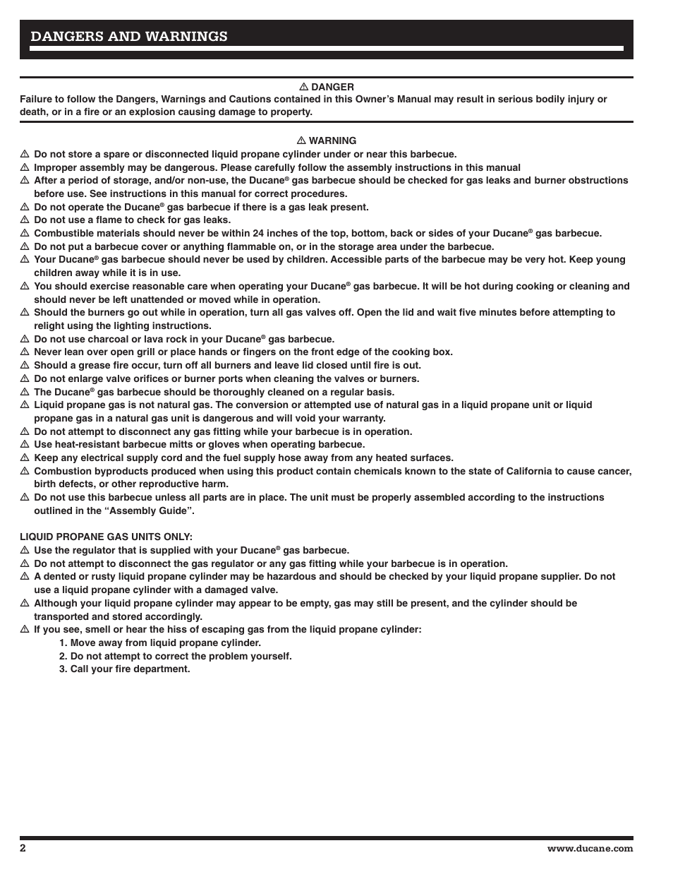 Dangers and warnings | Ducane Meridian 20529915 User Manual | Page 2 / 56