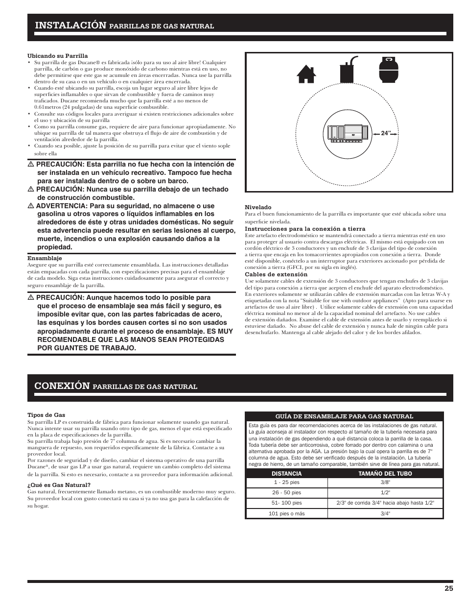 Instalación, Conexión | Ducane Meridian 20529915 User Manual | Page 25 / 56