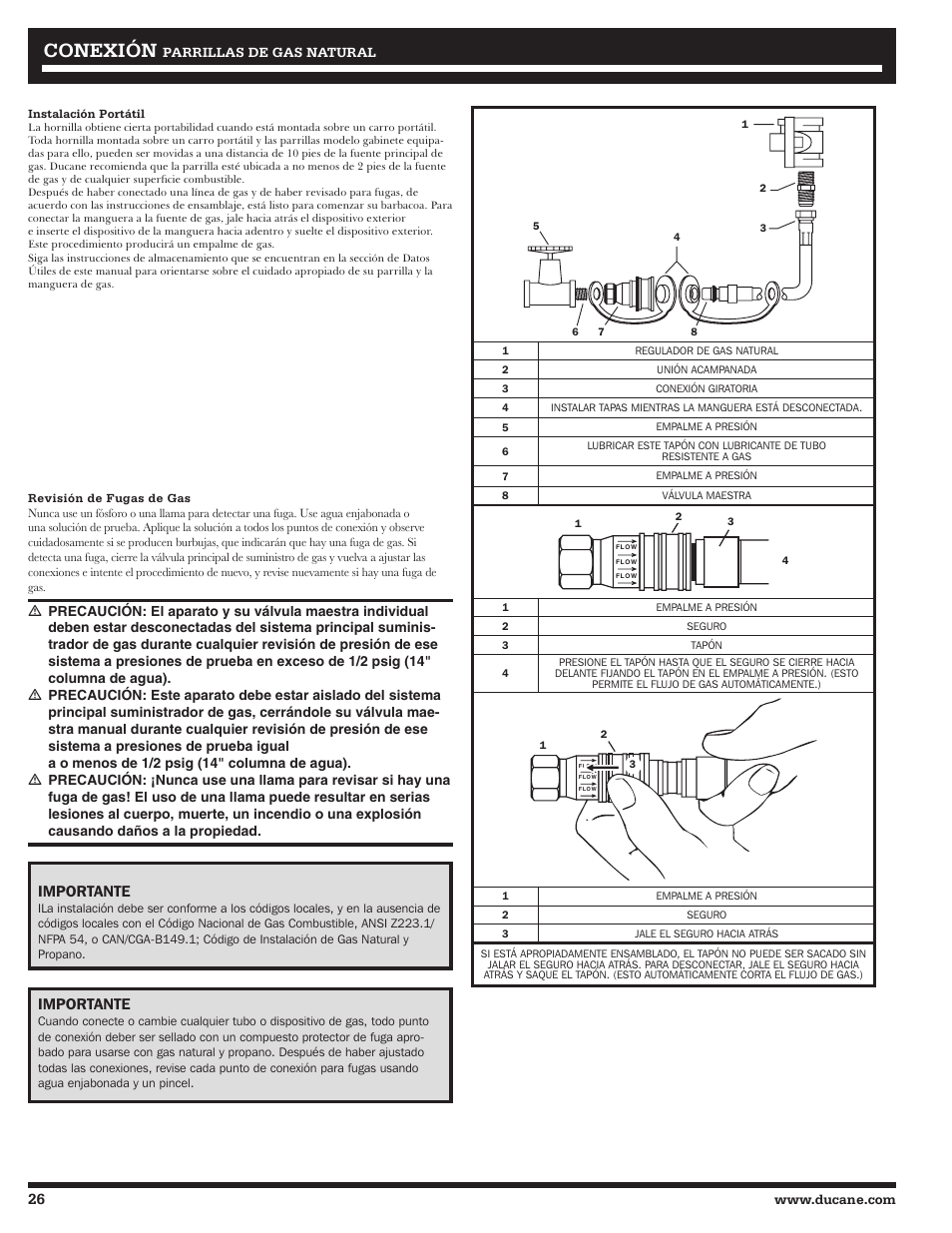 Conexión, Importante, Parrillas de gas natural | Ducane Meridian 20529915 User Manual | Page 26 / 56