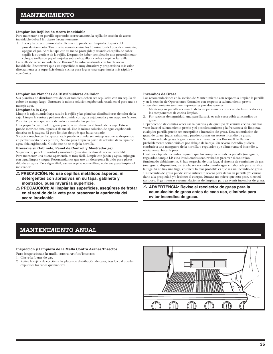 Mantenimiento, Mantenimiento anual | Ducane Meridian 20529915 User Manual | Page 35 / 56